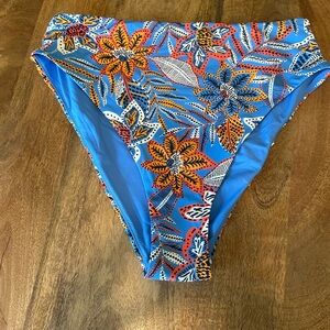 NWOT Marine Layer Womens Floral High-Waisted Bikini Bottom Blue Orange Sz Large